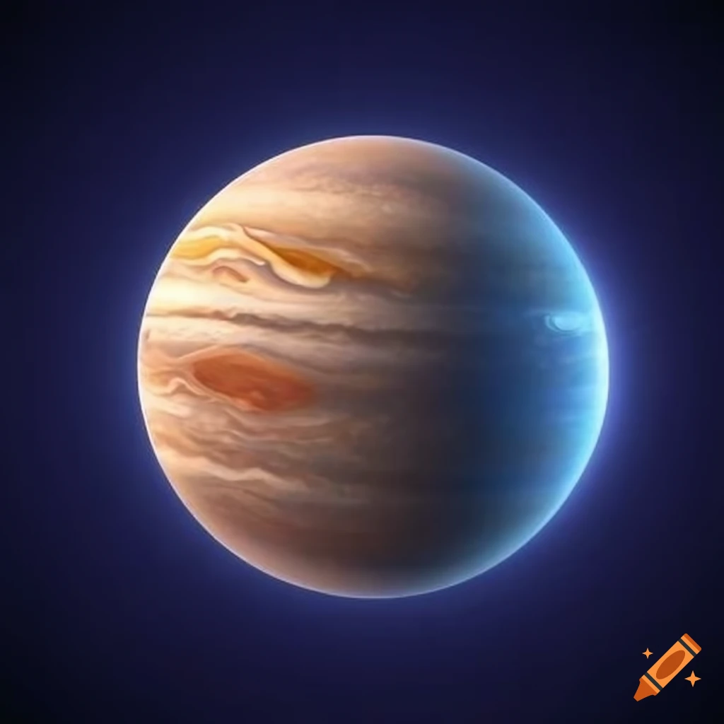 Blue planet resembling Jupiter in flat design
