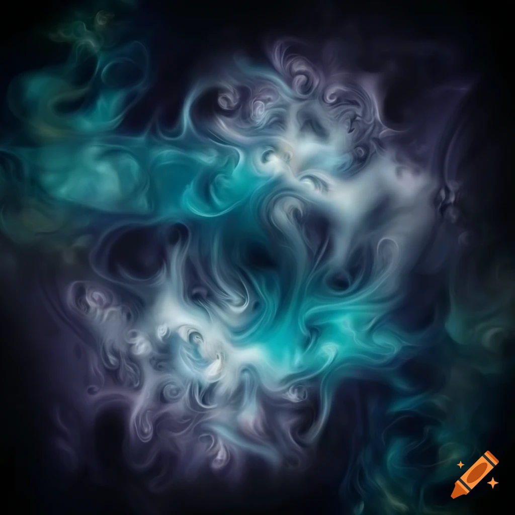 Whimsical fantasy wave of flowing flowers in a misty aqua environment