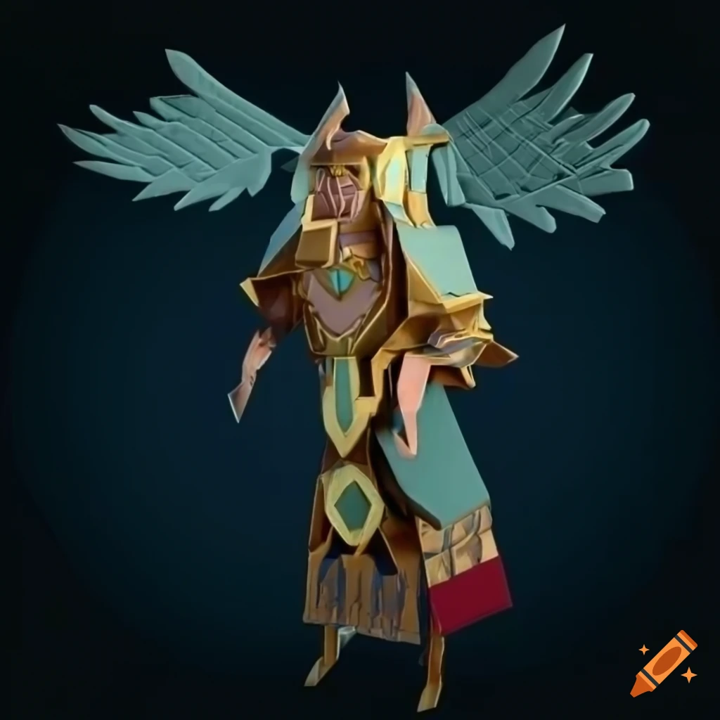 Stylized origami Aztec Valkyrie mecha render