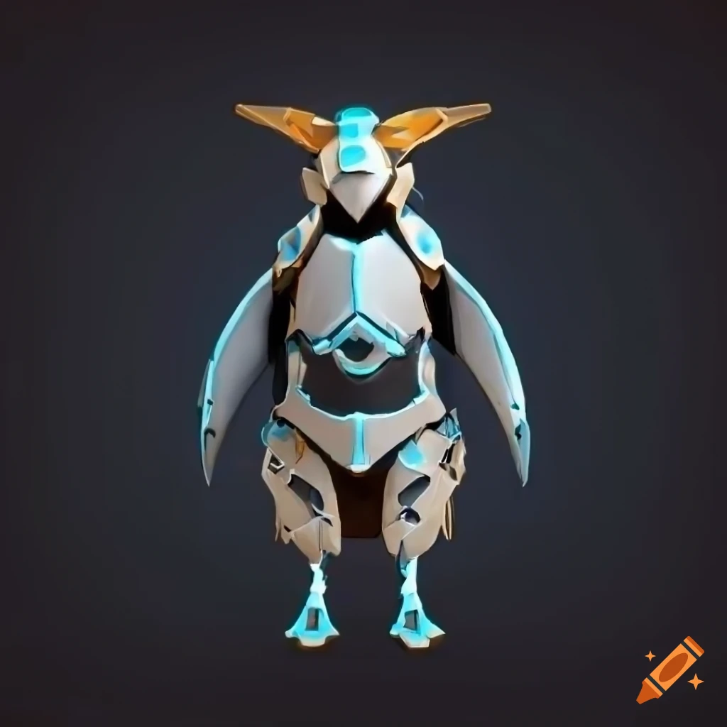 Cybernetic penguin armor with detailed design