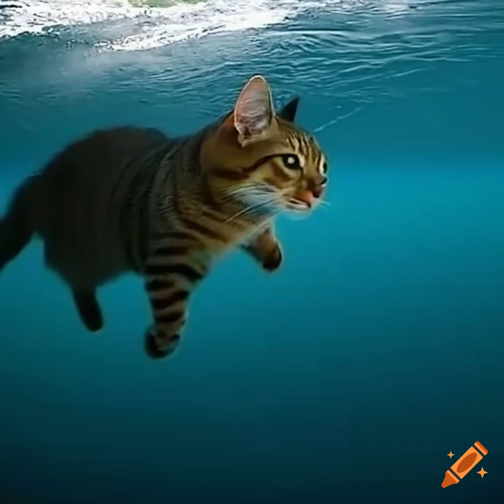 Cat in murky waters causing ripples and reflections