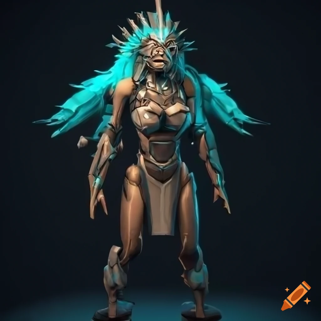 Cybernetic Aztec Shark Valkyrie in a stylized render