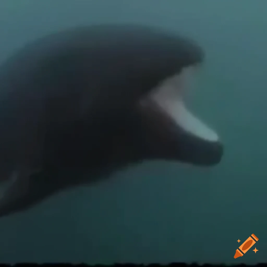 Uncanny whale crashing out of the water in found footage VHS style