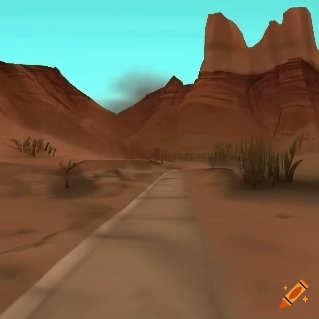 Desert canyon in GTA San Andreas with 3D graphics art style