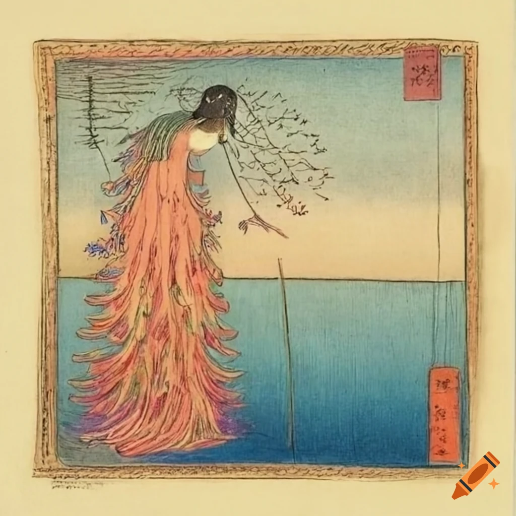 Ethereal peacocks in a lavender field on ancient paper