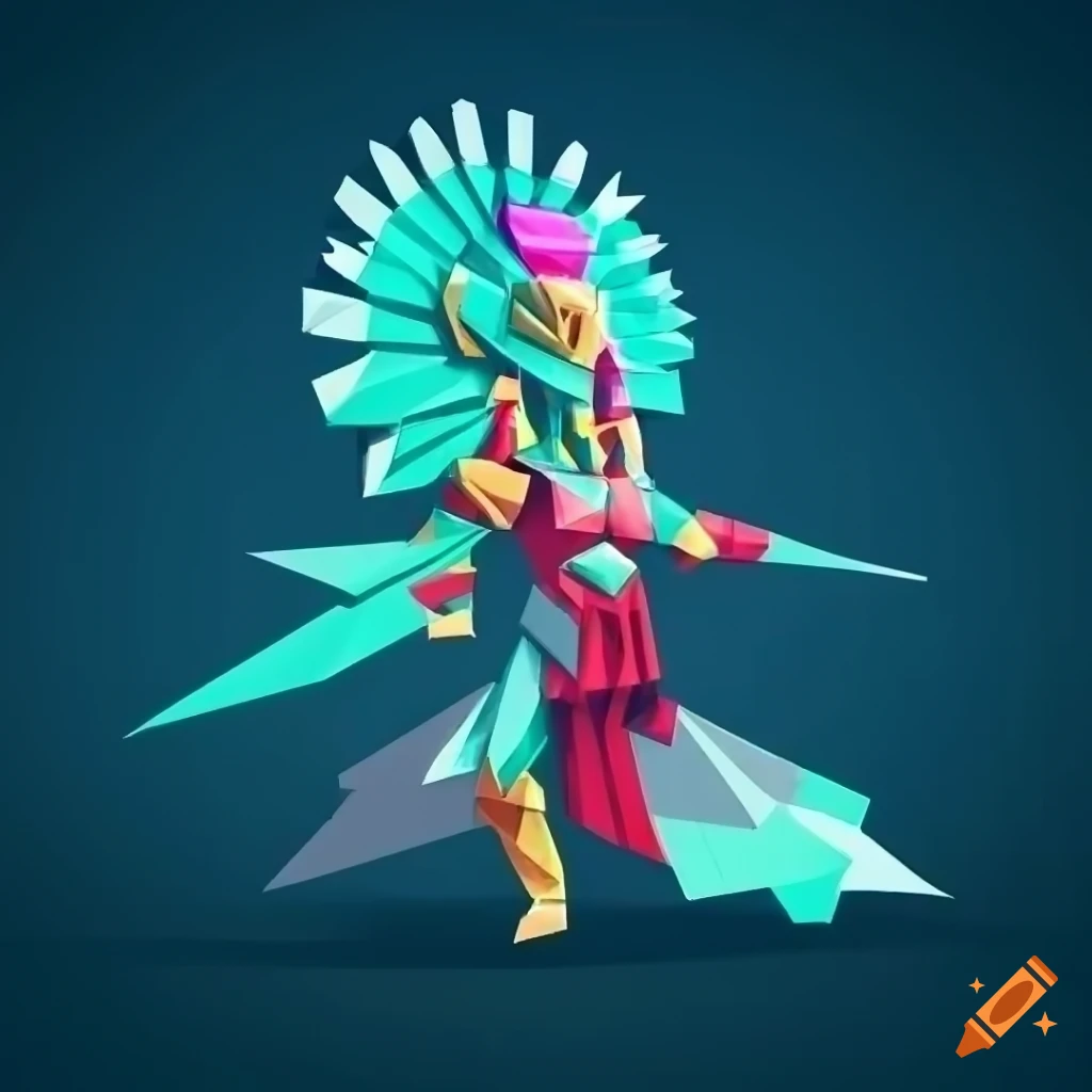 Stylized origami Aztec Valkyrie Mecha