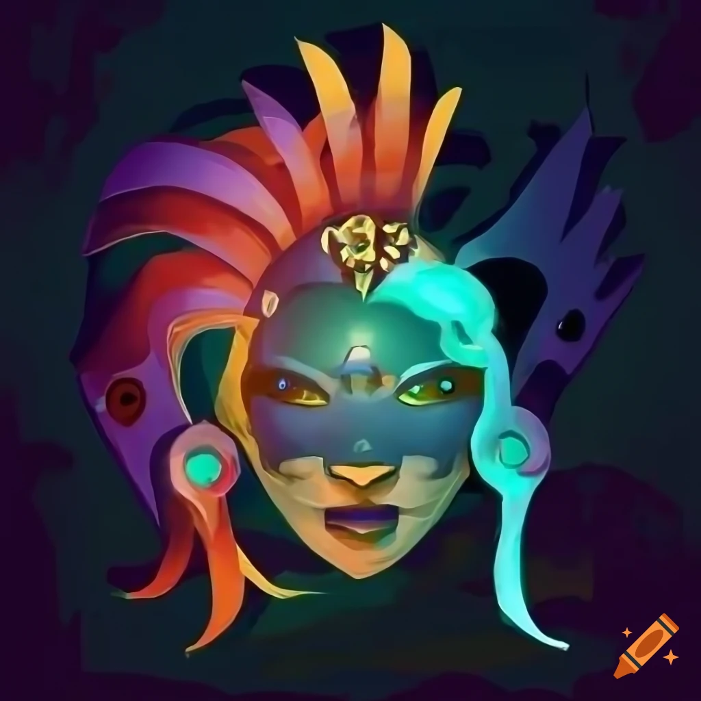 Stylized cybernetic Aztec shark valkyrie