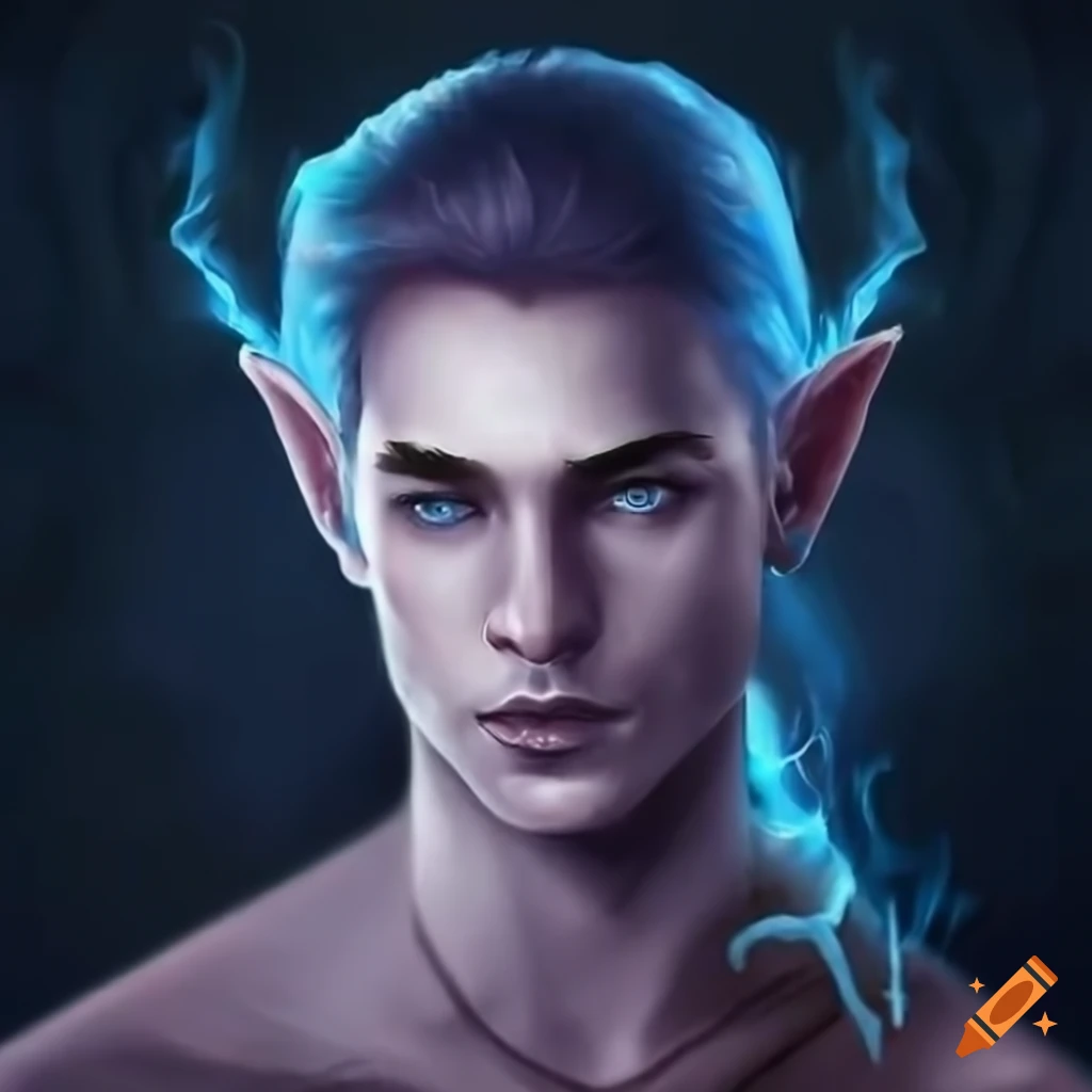 Handsome male elven wizard casting elemental energies