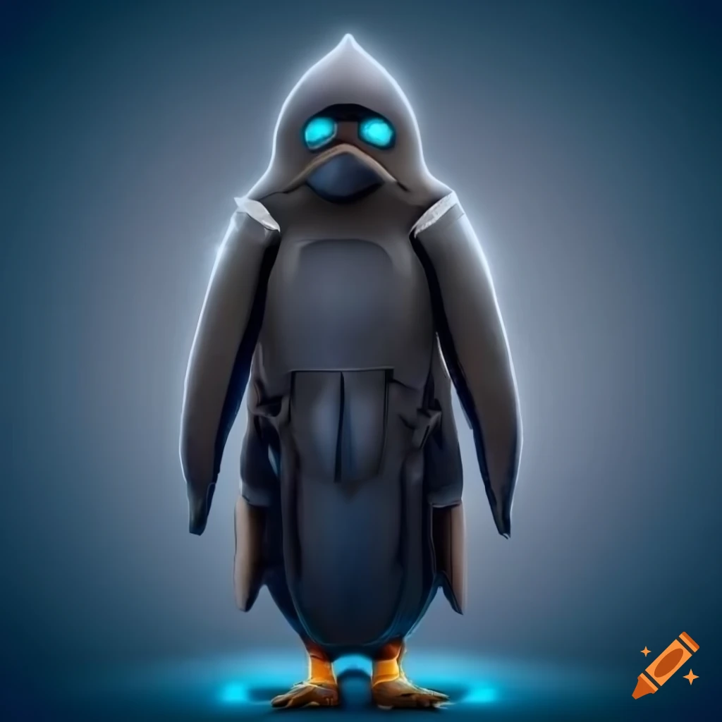 Cybernetic penguin armor with Norse design