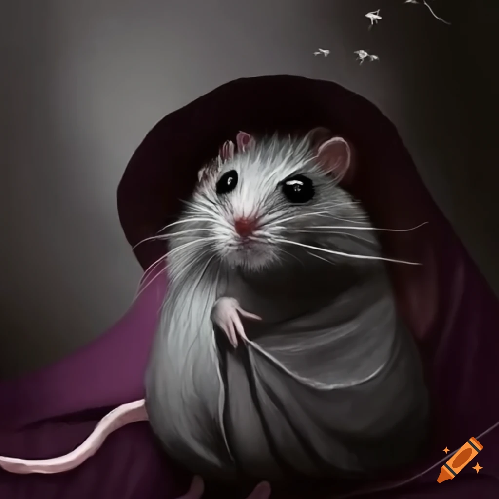 Gray mouse guard with a purple cloak