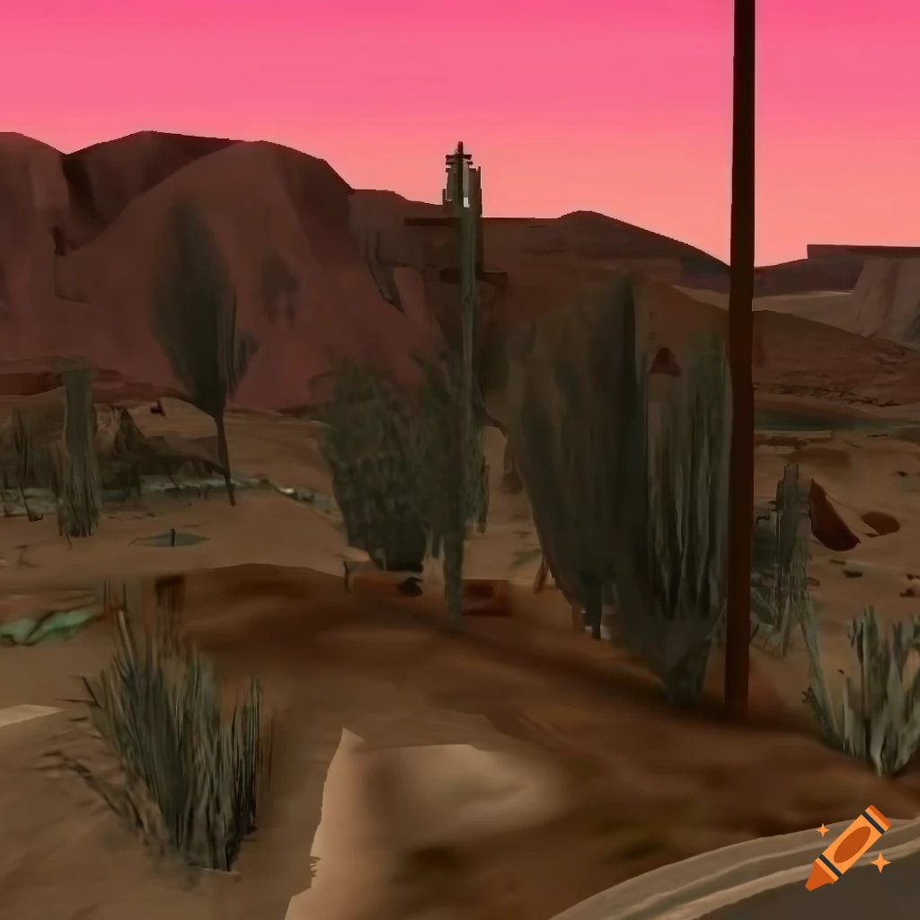 Desert canyon in GTA San Andreas with 3D graphics art style