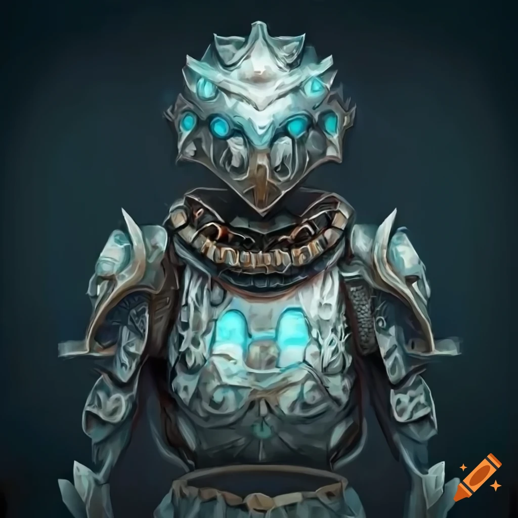 Cybernetic penguin in Norse-inspired armor design