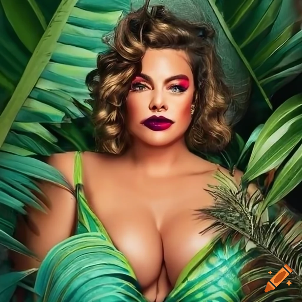Curvy super villainess in a tropical setting