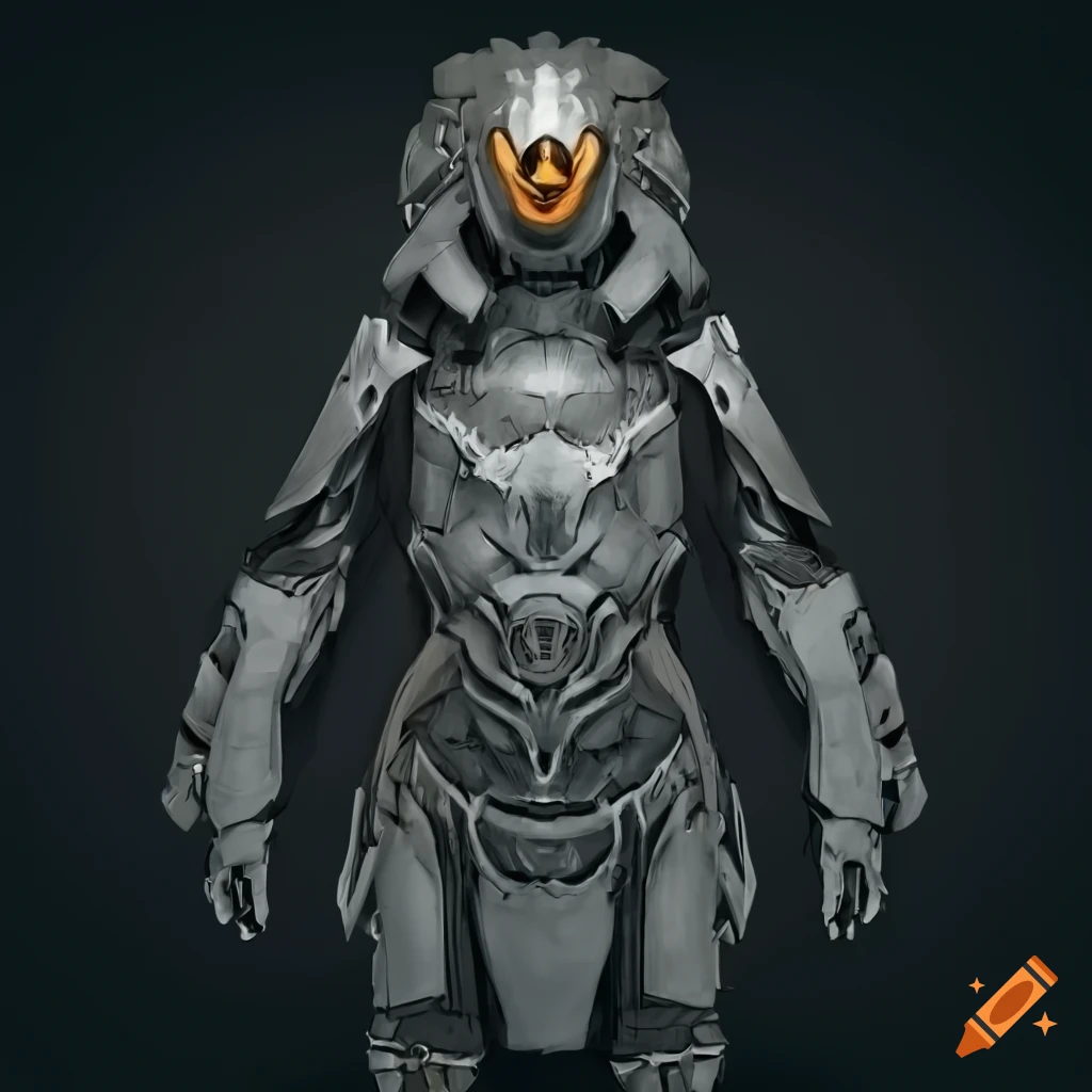 Cybernetic penguin armor with Norse design