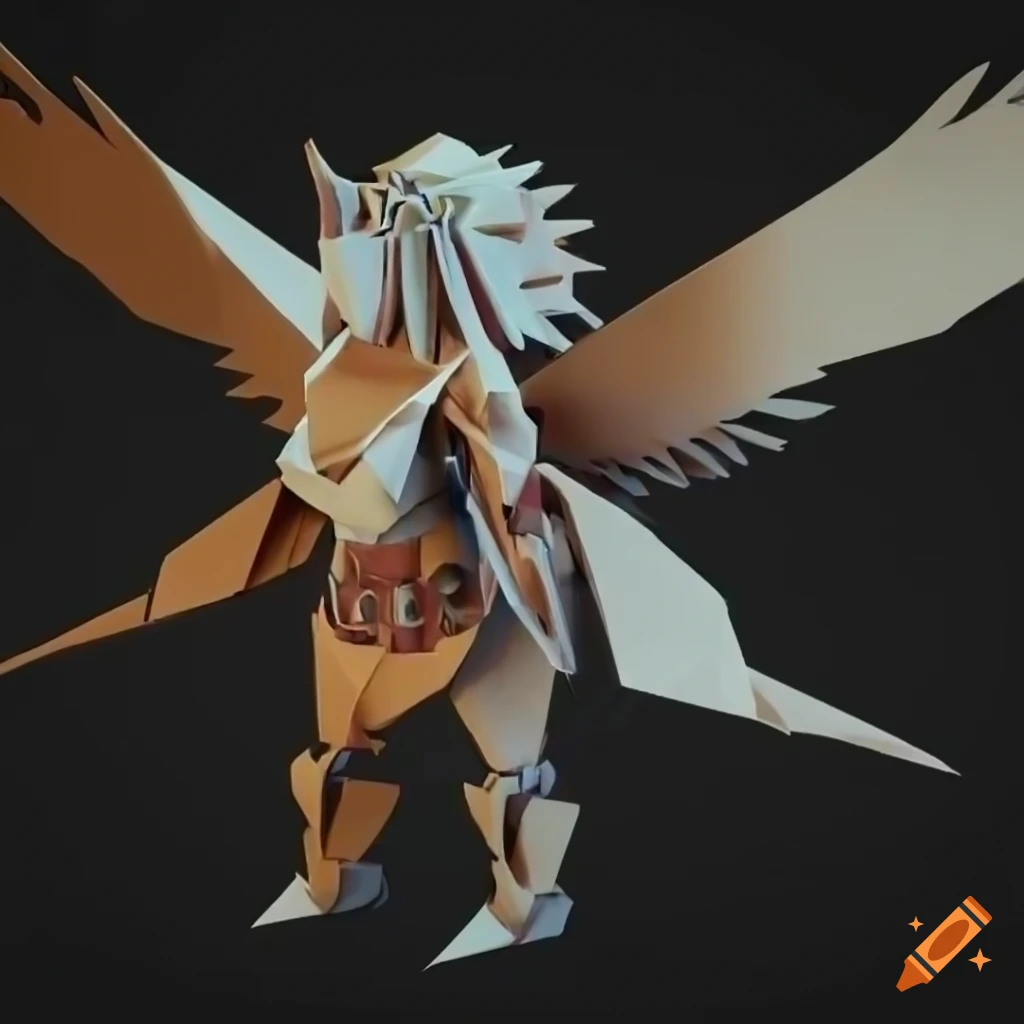 Stylized origami Aztec Valkyrie mecha render