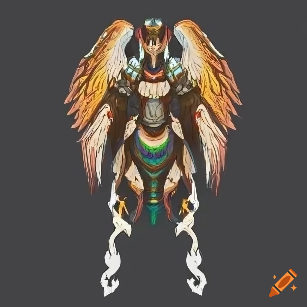 Stylized valkyrie power armor design with a rainbow plasma phoenix theme