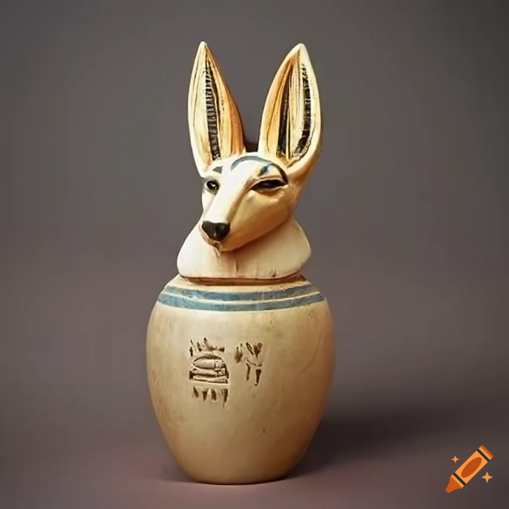 Replica of ancient Egyptian Canopic jackal Jar with hieroglyphics