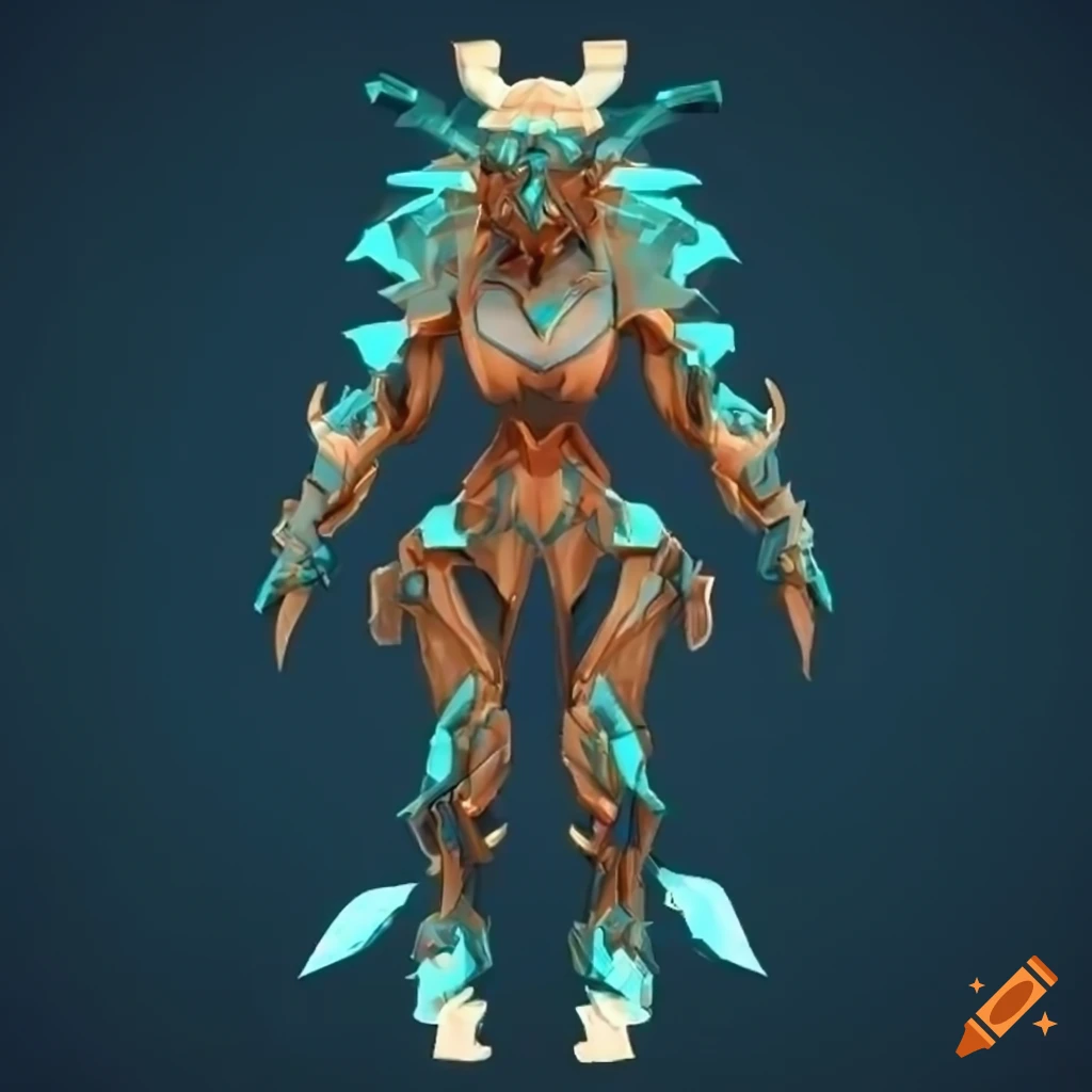 Stylized cybernetic Aztec shark Valkyrie