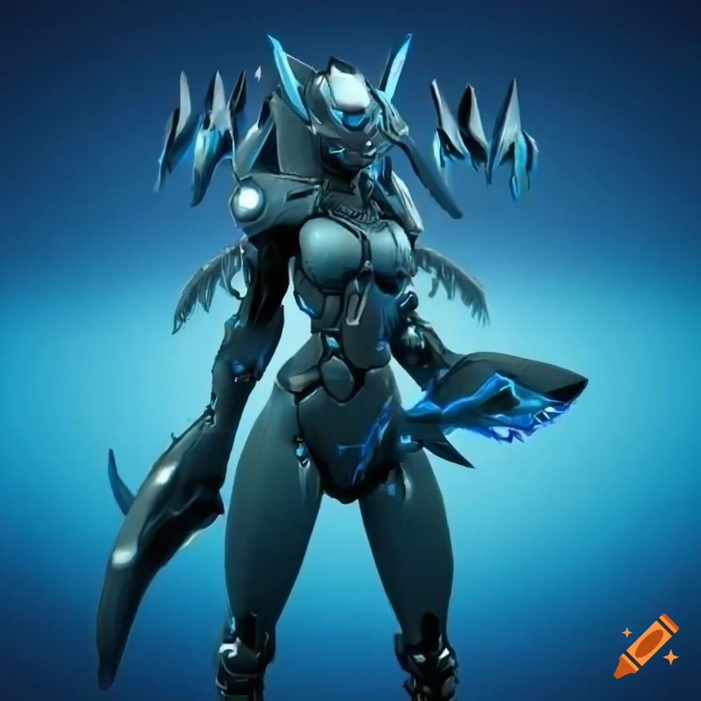 Stylized Cyborg Shark Valkyrie in a futuristic setting