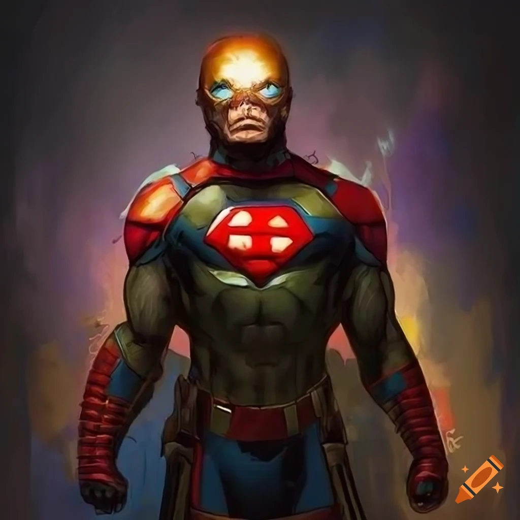 Superhero with chest symbol in stunning comic art style on Craiyon