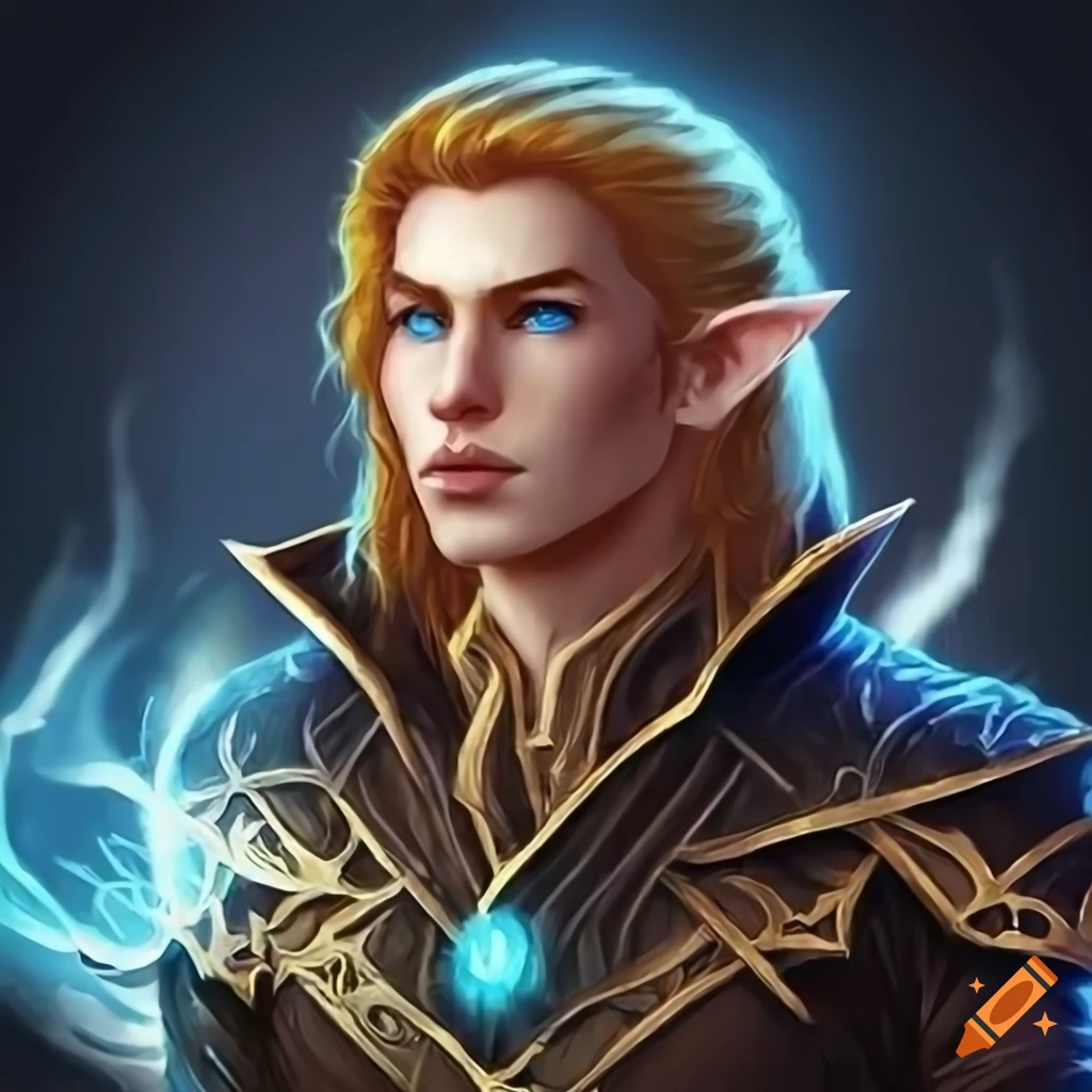 Male elven sorcerer casting elemental magic spells