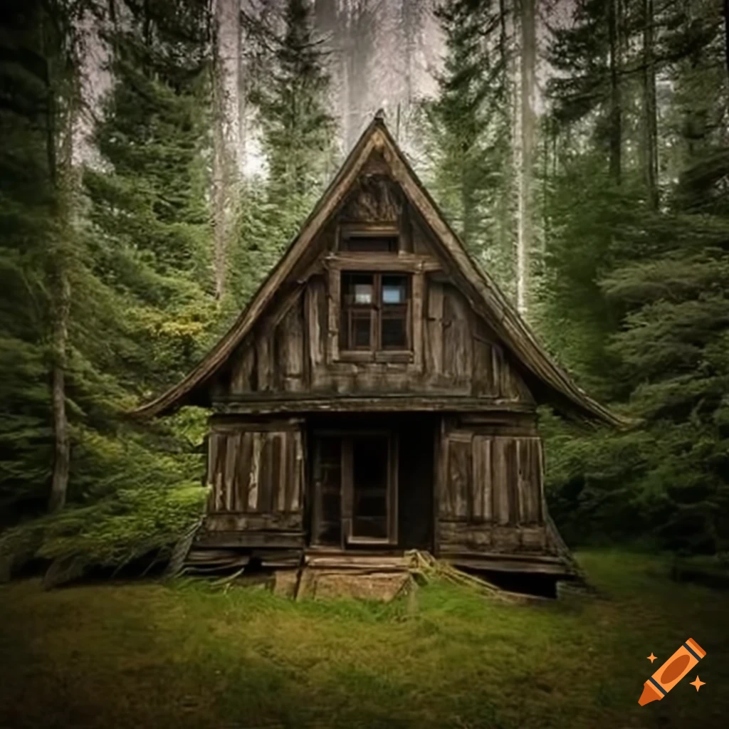 Wooden house in a forest setting