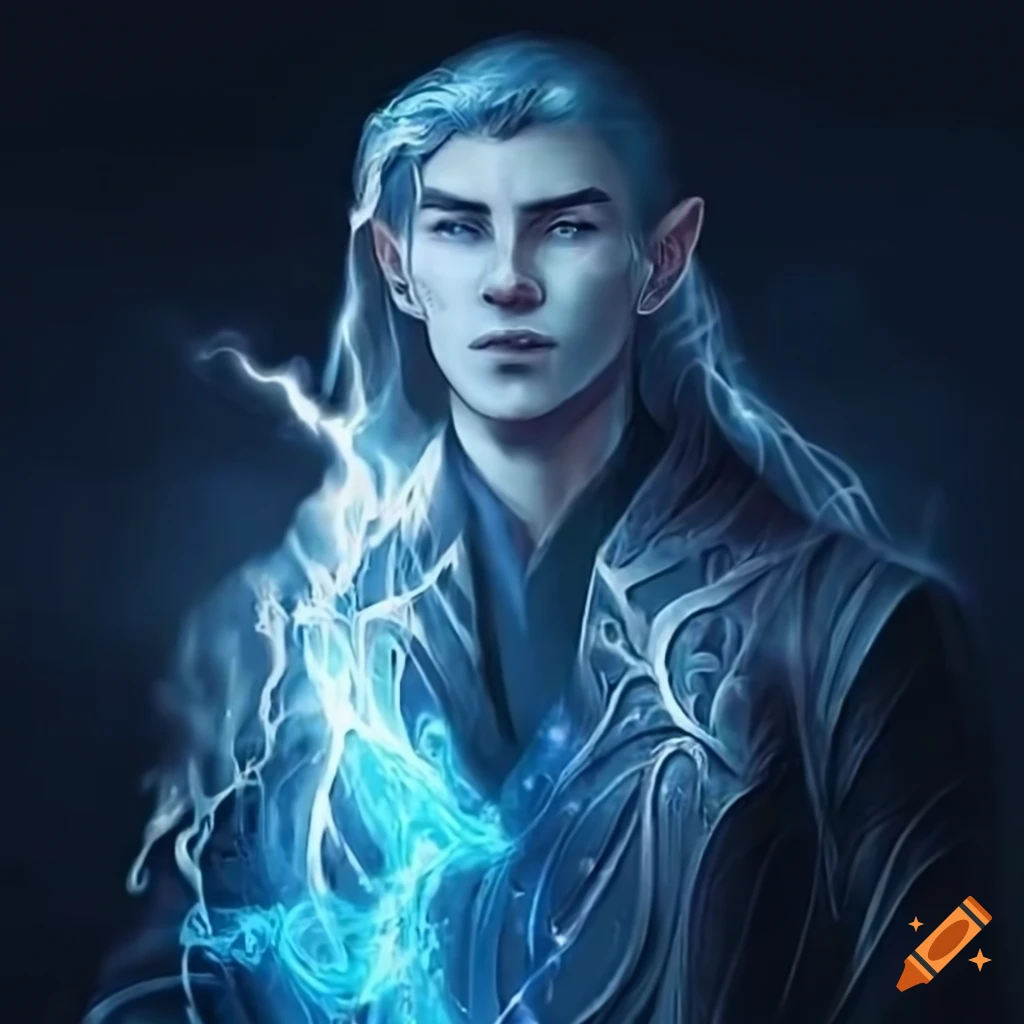 Handsome male elven wizard casting elemental energies