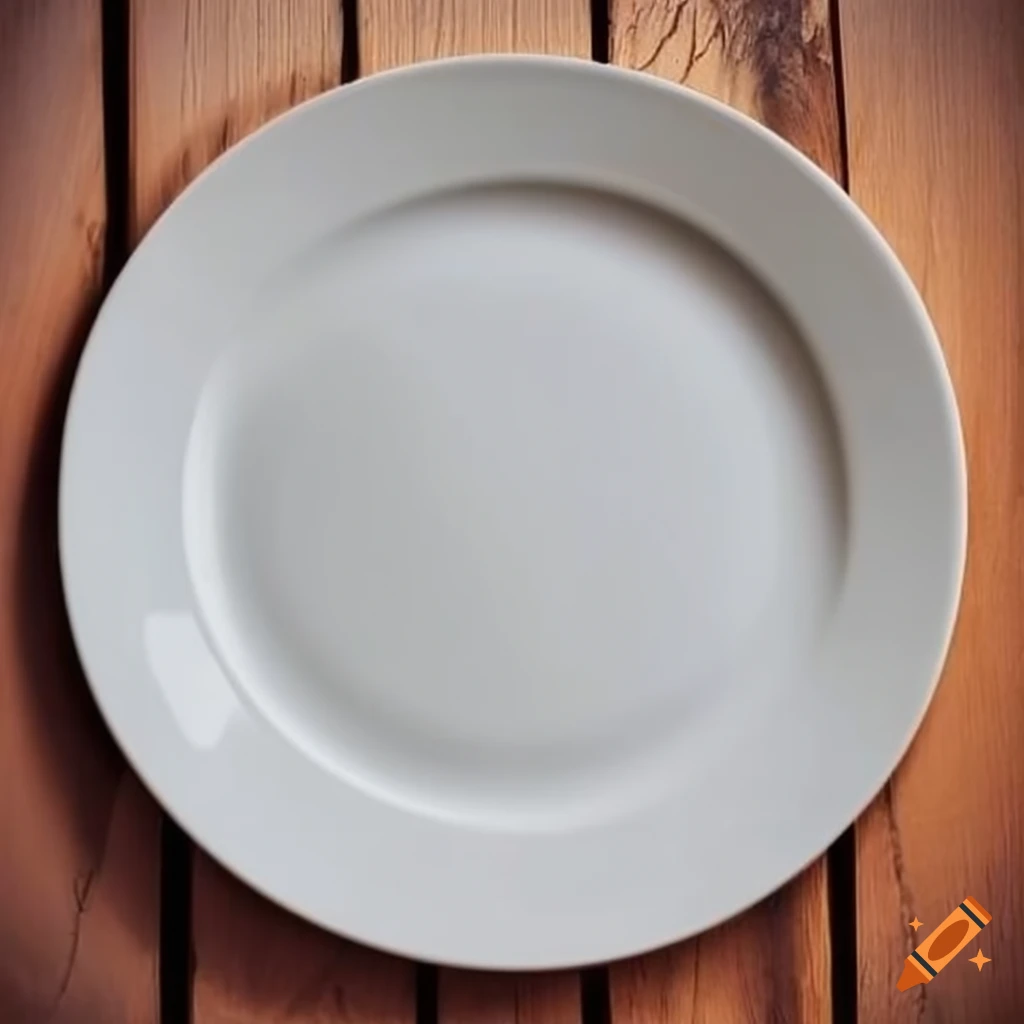 White round plate on a wooden table near a window