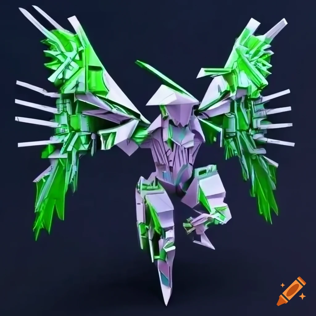 Intricate origami aztec valkyrie mecha rendering