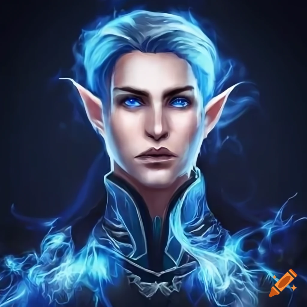 Handsome male elven mage casting elemental magic