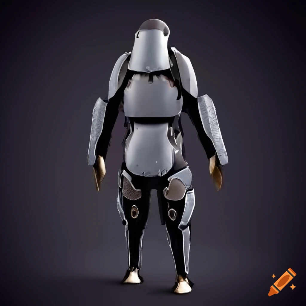 Cybernetic penguin armor with intricate details