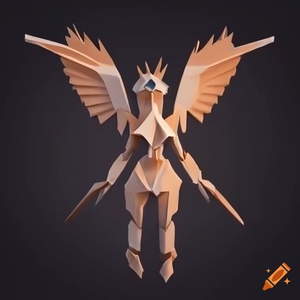 Stylized origami Aztec Valkyrie Mecha render