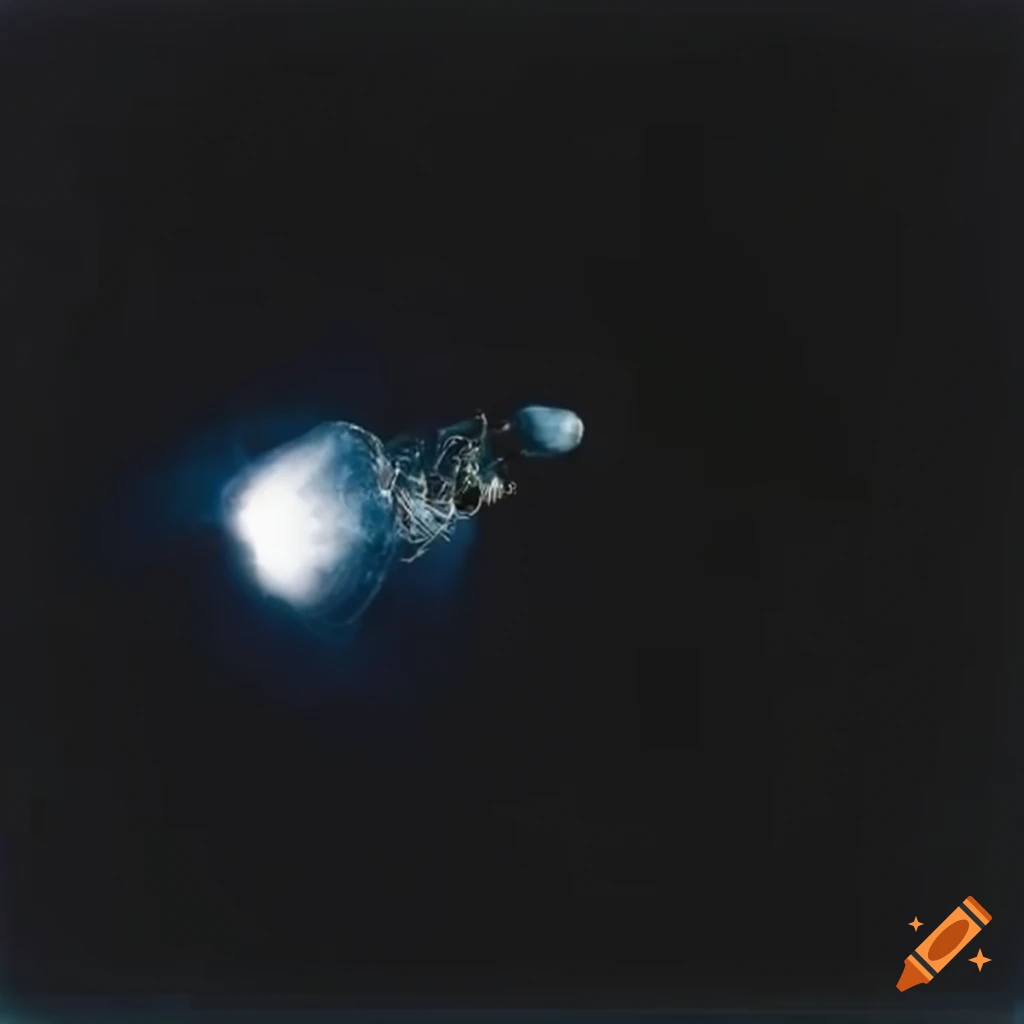 Rocket ship maneuvering through an asteroid belt in space