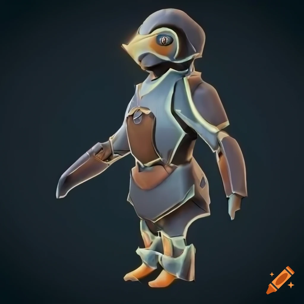 Cybernetic penguin armor with norse design