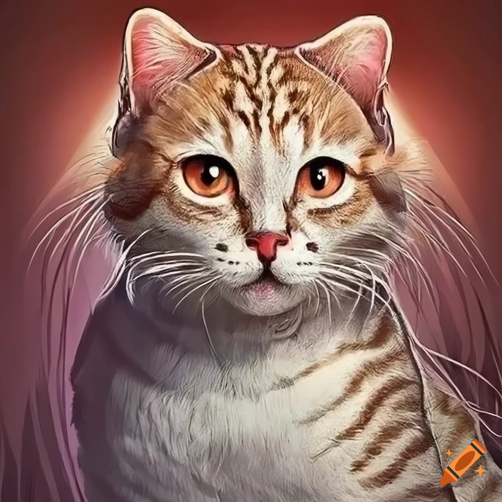 Starving cat in a market setting, realistic wide view