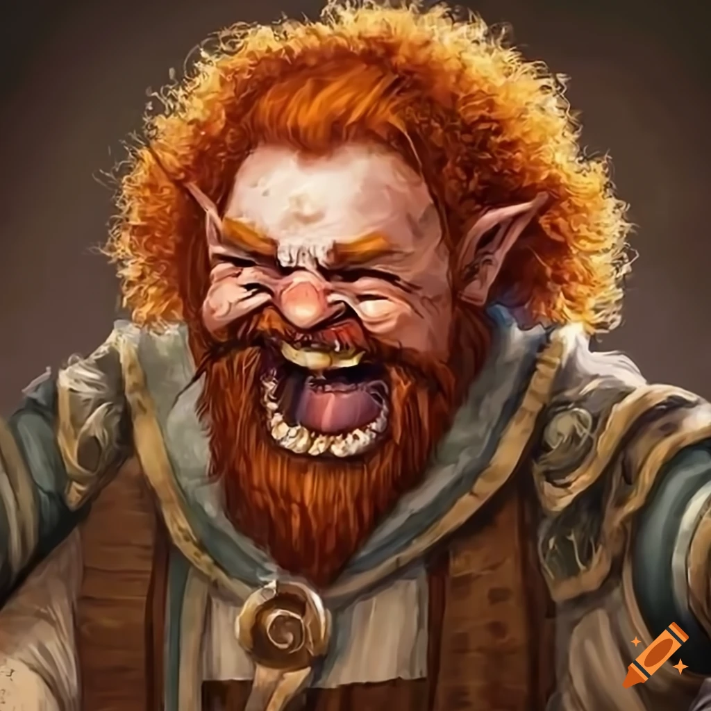 Laughing bearded dwarf from Baldur's Gate tavern drinking ale