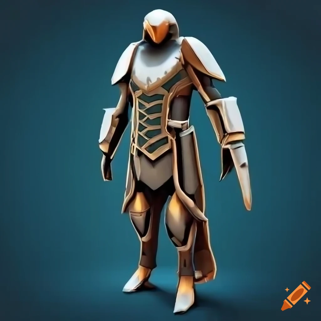 Stylized cybernetic penguin armor with norse design