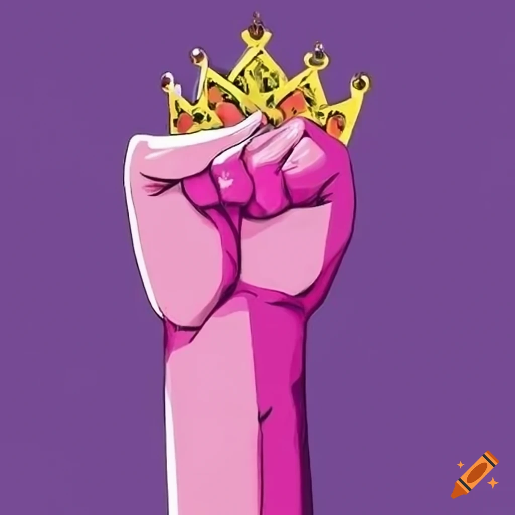 Fist with a tiara symbolizing feminism in purple color