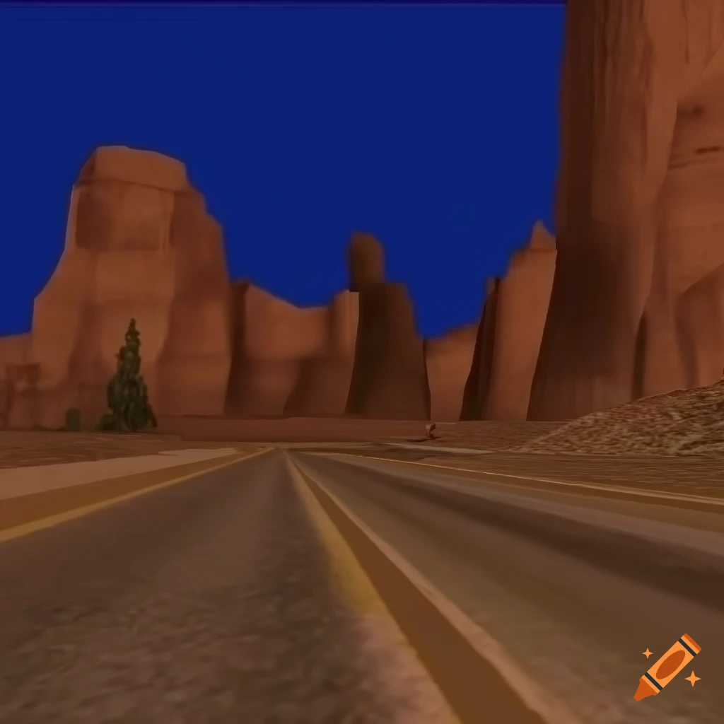 Desert canyon in GTA San Andreas with 3D graphics art style