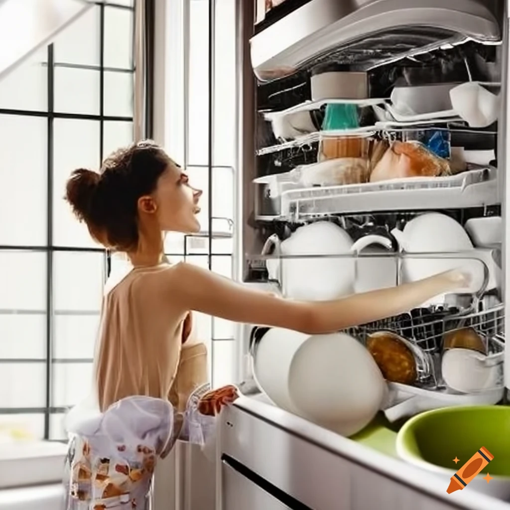 Organized clean dishes in an open dishwasher