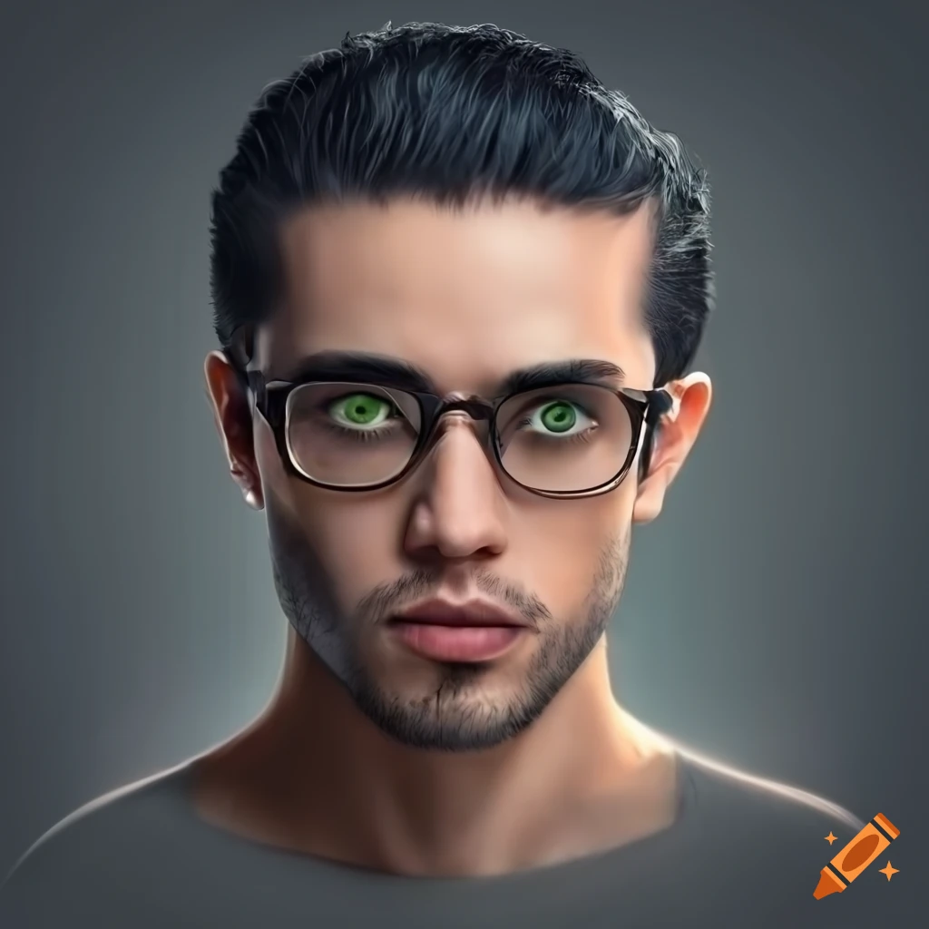 Detailed photorealistic portrait of a confident man with green eyes and ...