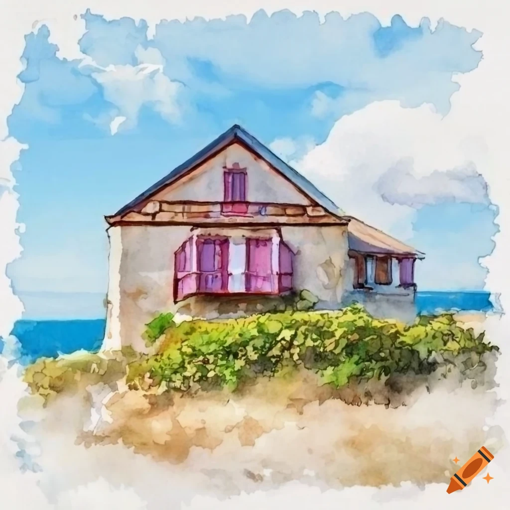 French style house on a cliff by the ocean in sunny France