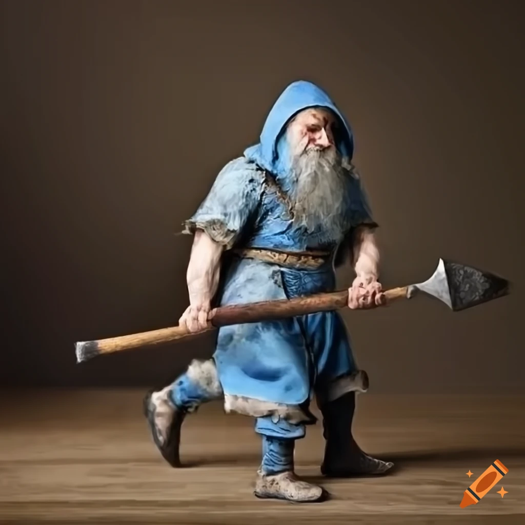 Dwarf from Middle-earth with an axe in a running attack pose
