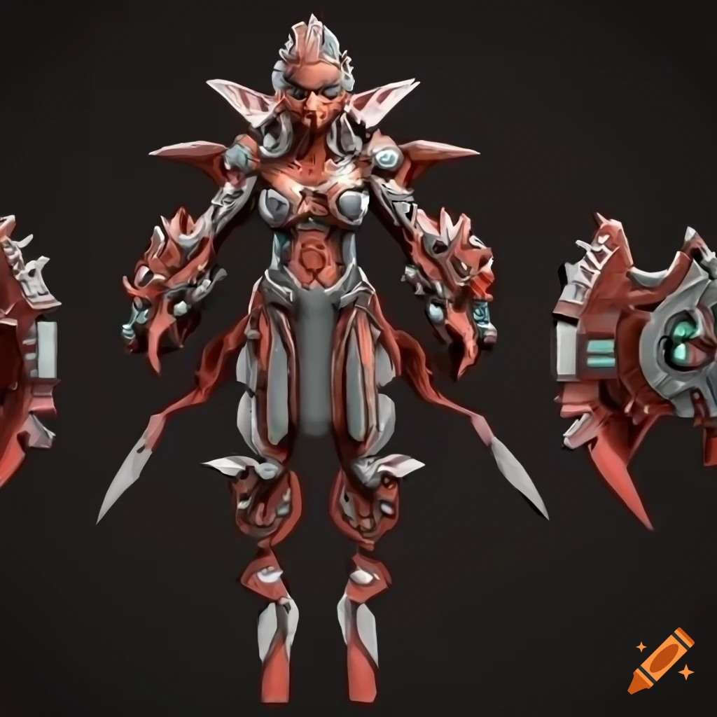 Stylized render of a cyborg Aztec shark blood valkyrie