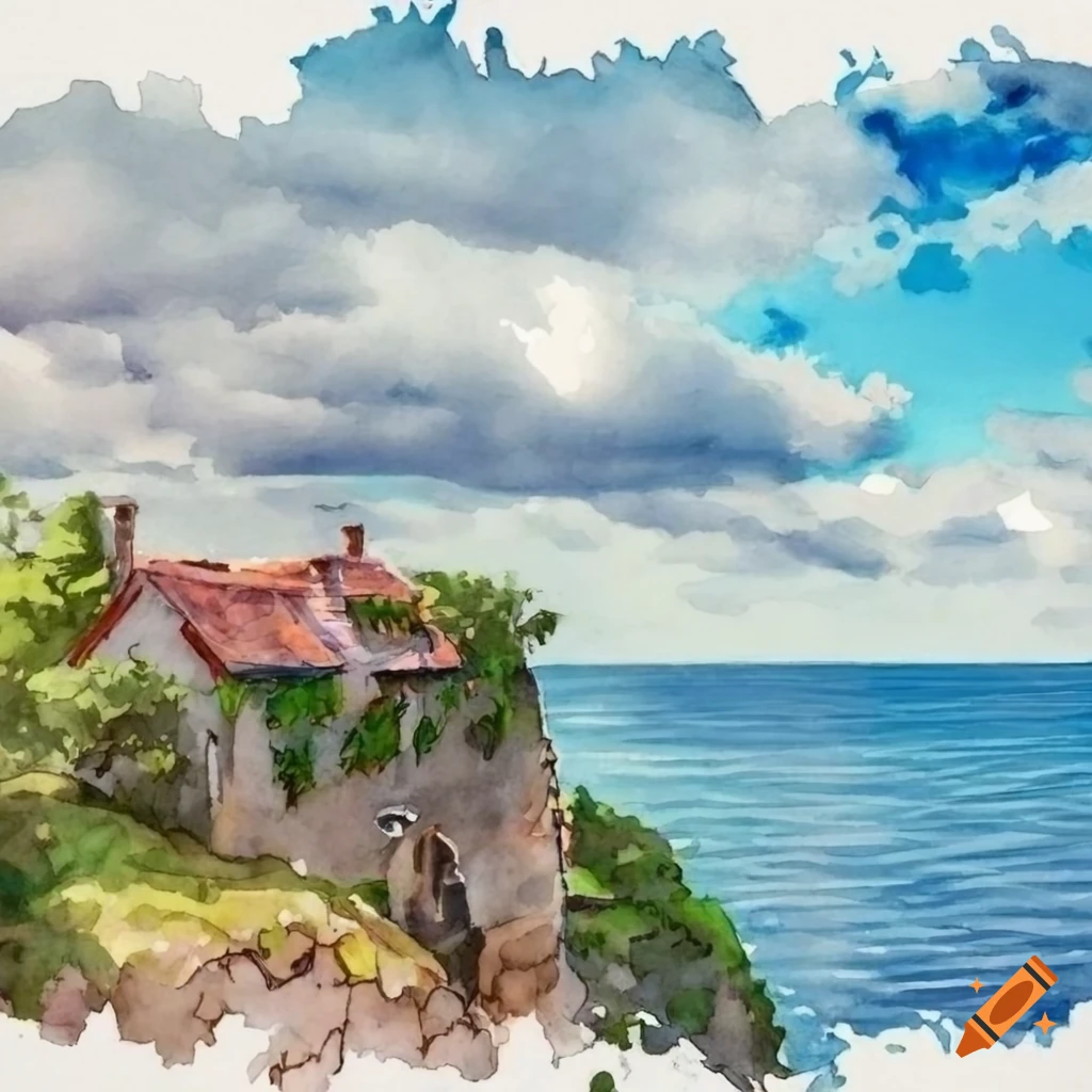 French style house on a cliff by the ocean in sunny France