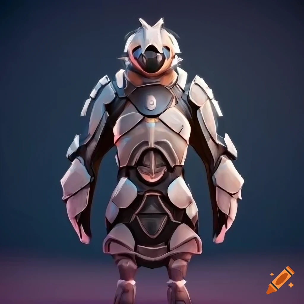 Cybernetic penguin armor with Norse design