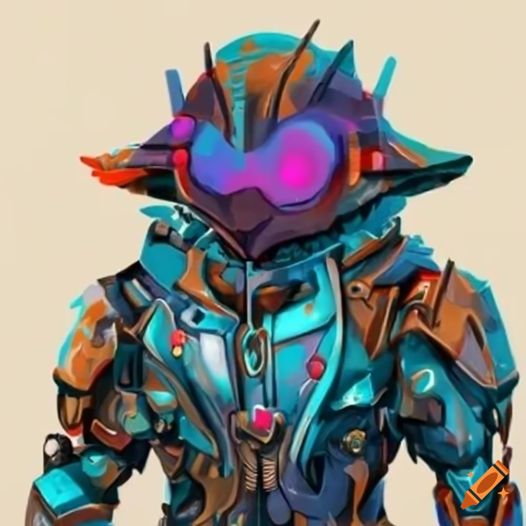 Cybernetic penguin armor with intricate design