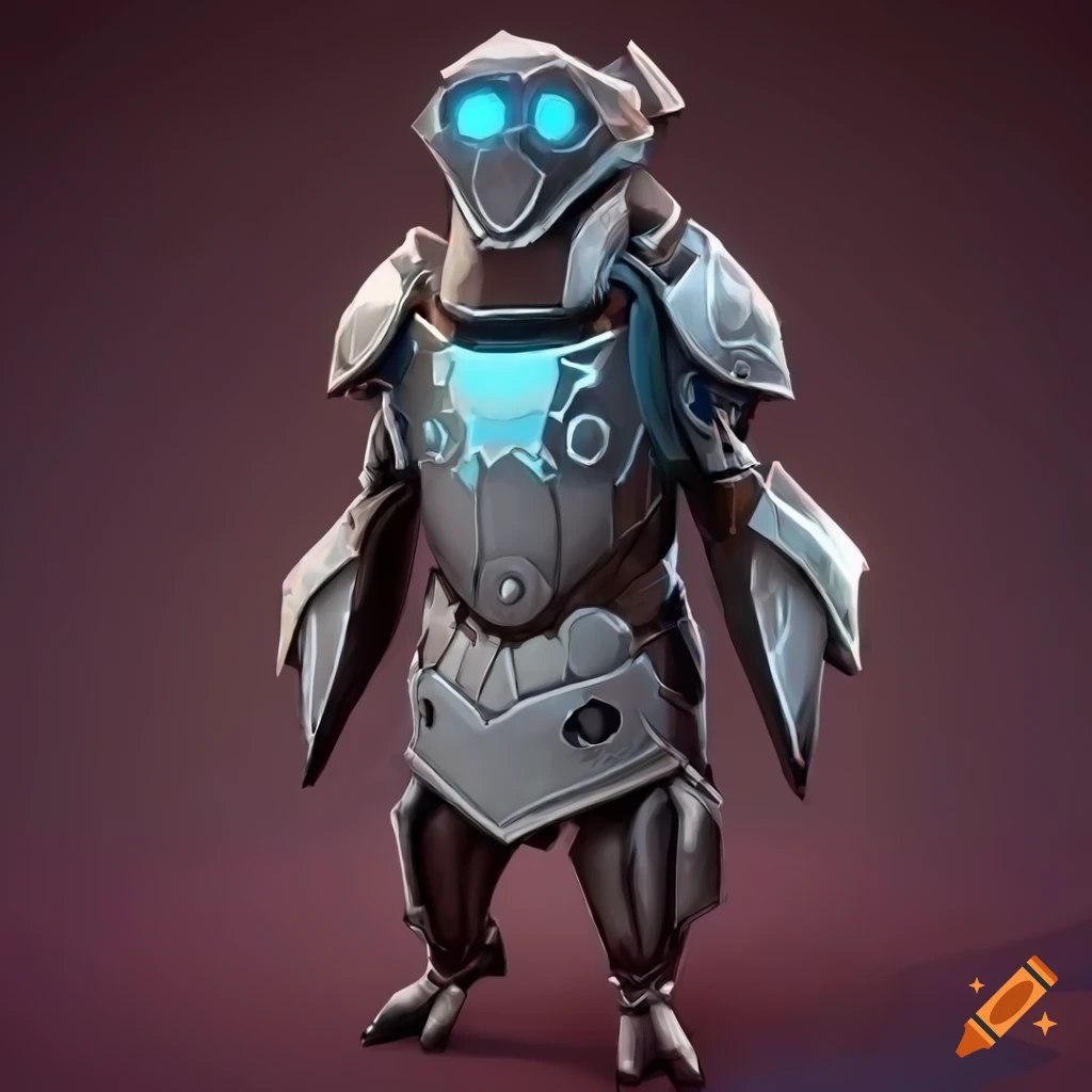Cybernetic penguin armor with Norse design