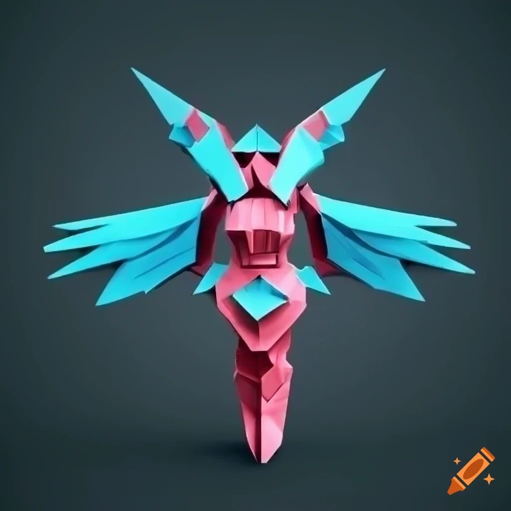 Stylized origami aztec valkyrie mecha render