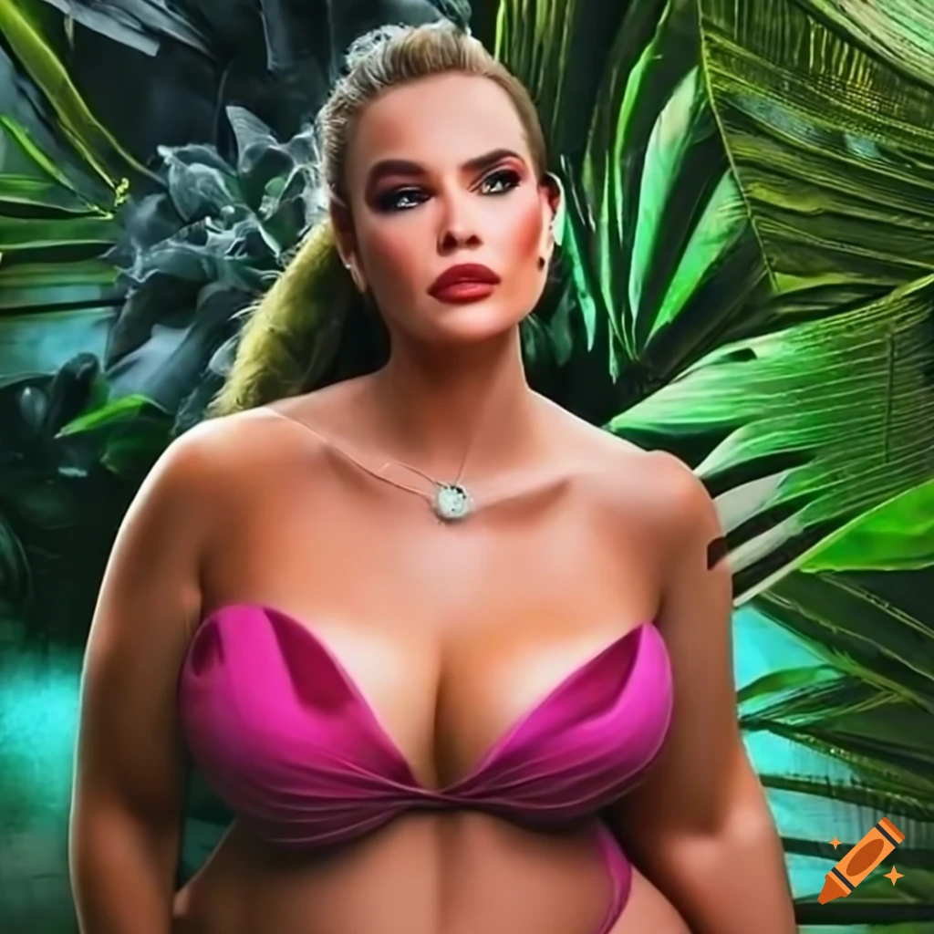 Curvy super villainess in a tropical setting